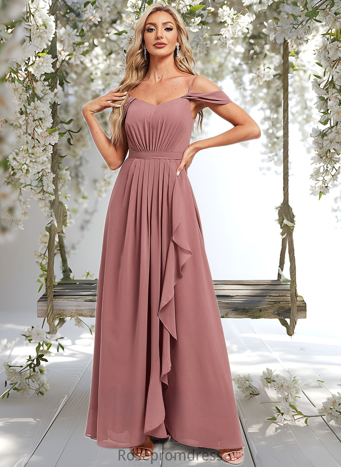 Undine A-line Cold Shoulder Asymmetrical Chiffon Bridesmaid Dress DSP0025823