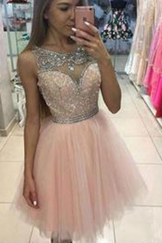 Tulle Short BeadS Cute Sleeveless Elegant Fashion Sexy Custom Made Homecoming Dresses RS436