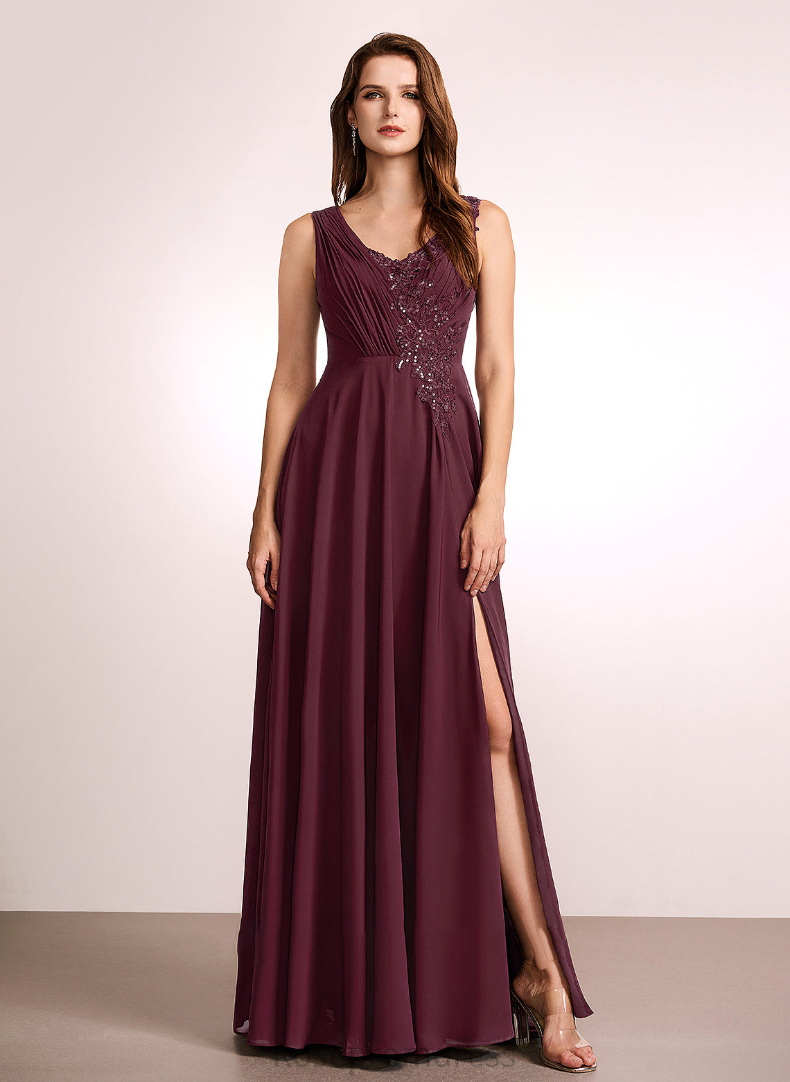 Silhouette Fabric V-neck Embellishment Neckline Lace Floor-Length A-Line Length Amelia Sleeveless Sweetheart Bridesmaid Dresses