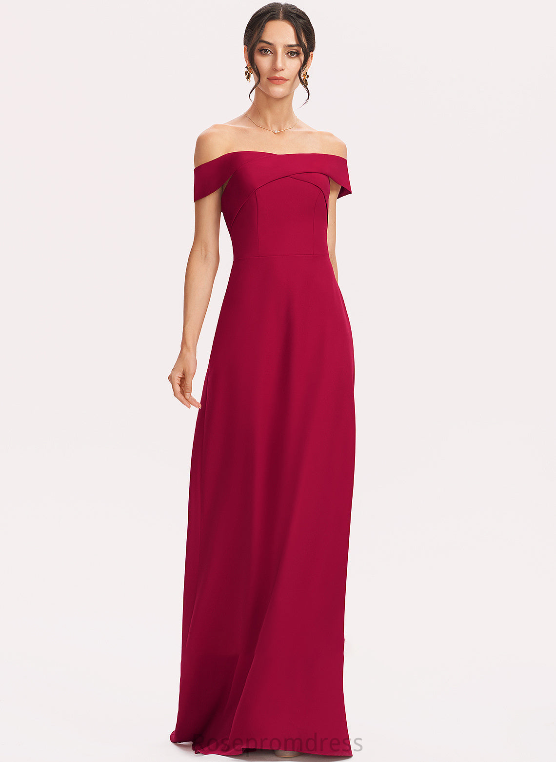 Silhouette Neckline Fabric Floor-Length Off-the-Shoulder Sheath/Column Embellishment Length Ruffle Hadassah Floor Length Spaghetti Staps Bridesmaid Dresses