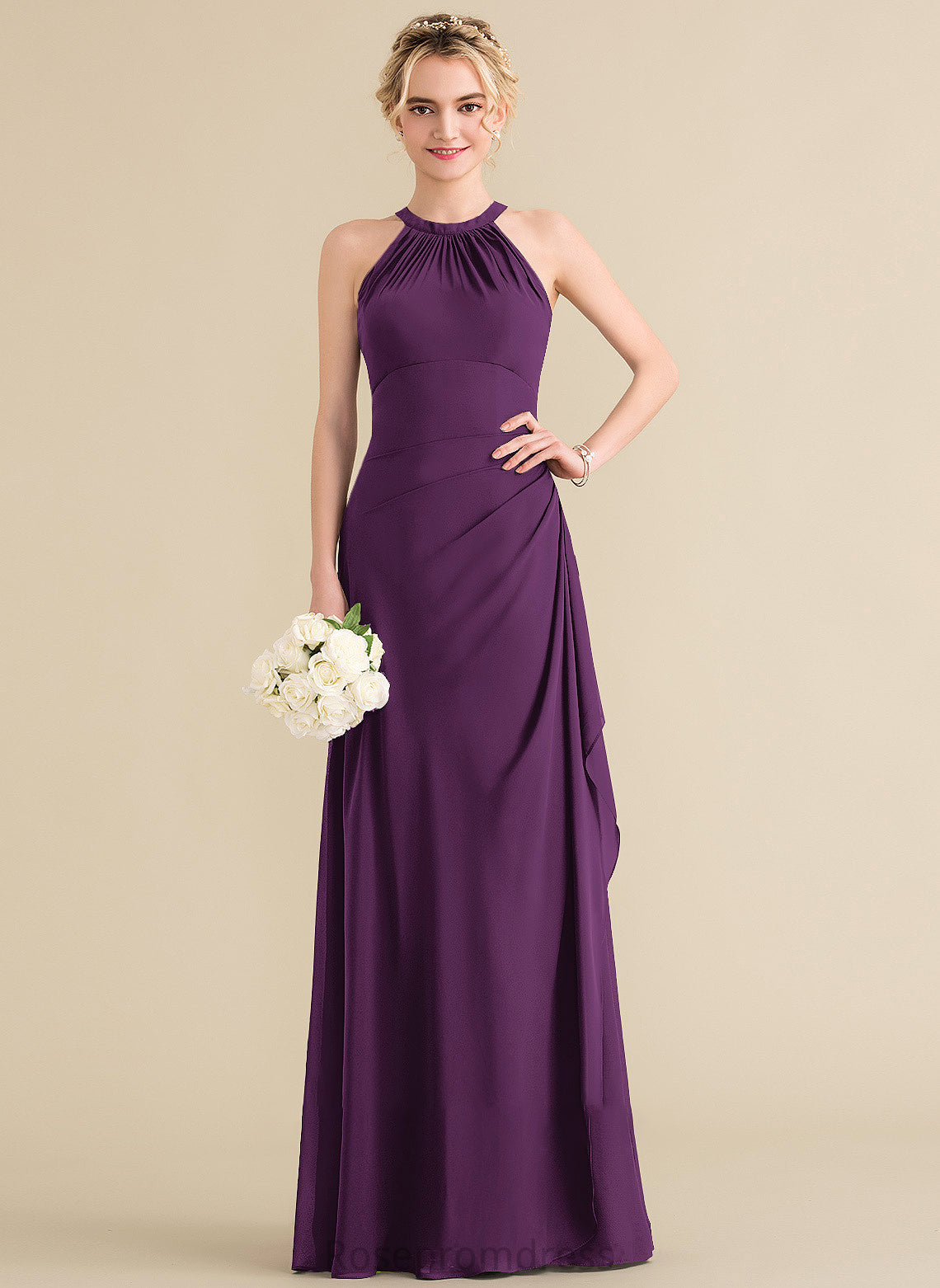 Length Silhouette Embellishment Fabric CascadingRuffles Neckline Floor-Length A-Line ScoopNeck Liana Floor Length A-Line/Princess Bridesmaid Dresses