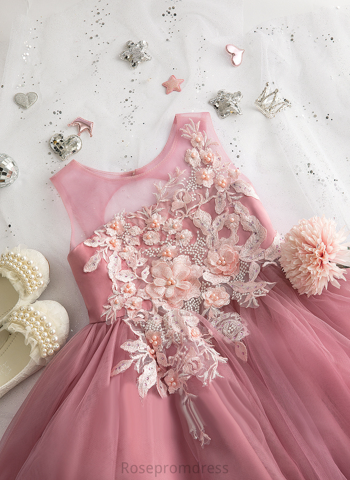 Flower Sleeveless Tulle Girl Tea-length Hayley Ball-Gown/Princess Scoop With - Dress Lace/Beading Flower Girl Dresses Neck