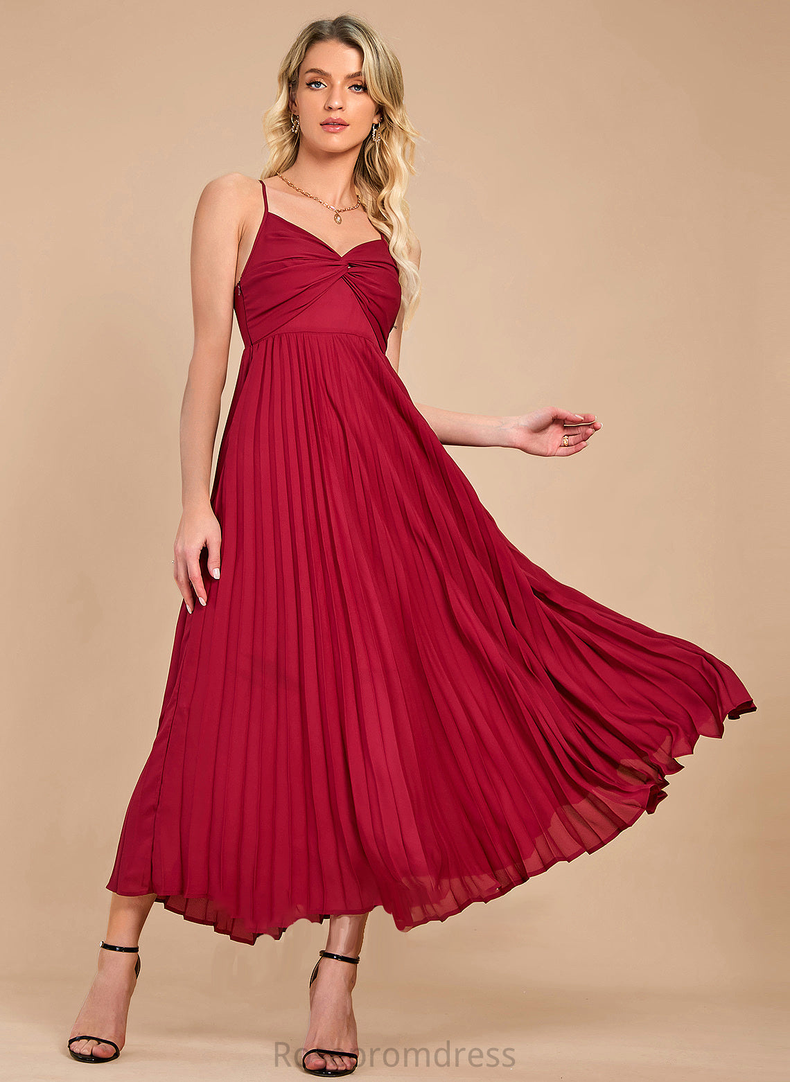 V-neck A-Line Silhouette Length Straps Fabric Ankle-Length Neckline Guadalupe Bridesmaid Dresses