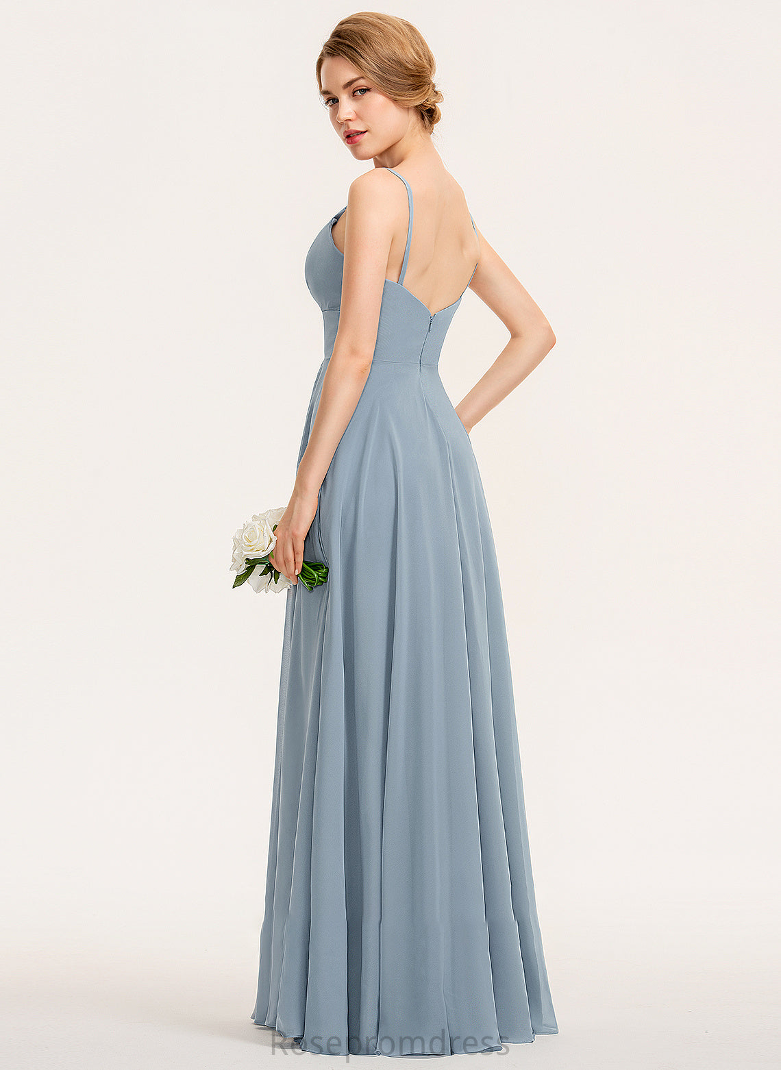 Silhouette Neckline Ruffle Pockets Floor-Length V-neck A-Line Fabric Embellishment Length Alisa Sleeveless Bridesmaid Dresses