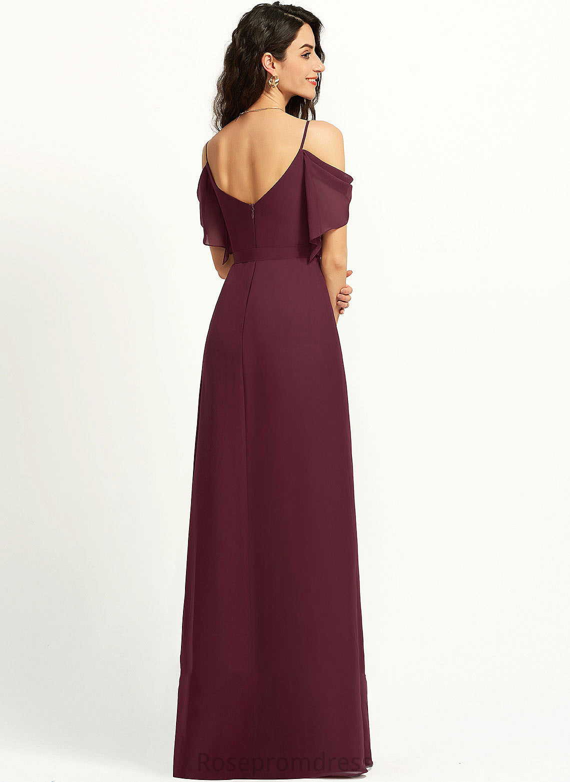 Fabric Floor-Length Ruffle Embellishment Neckline A-Line V-neck Length SplitFront Silhouette Kassandra Halter Bridesmaid Dresses