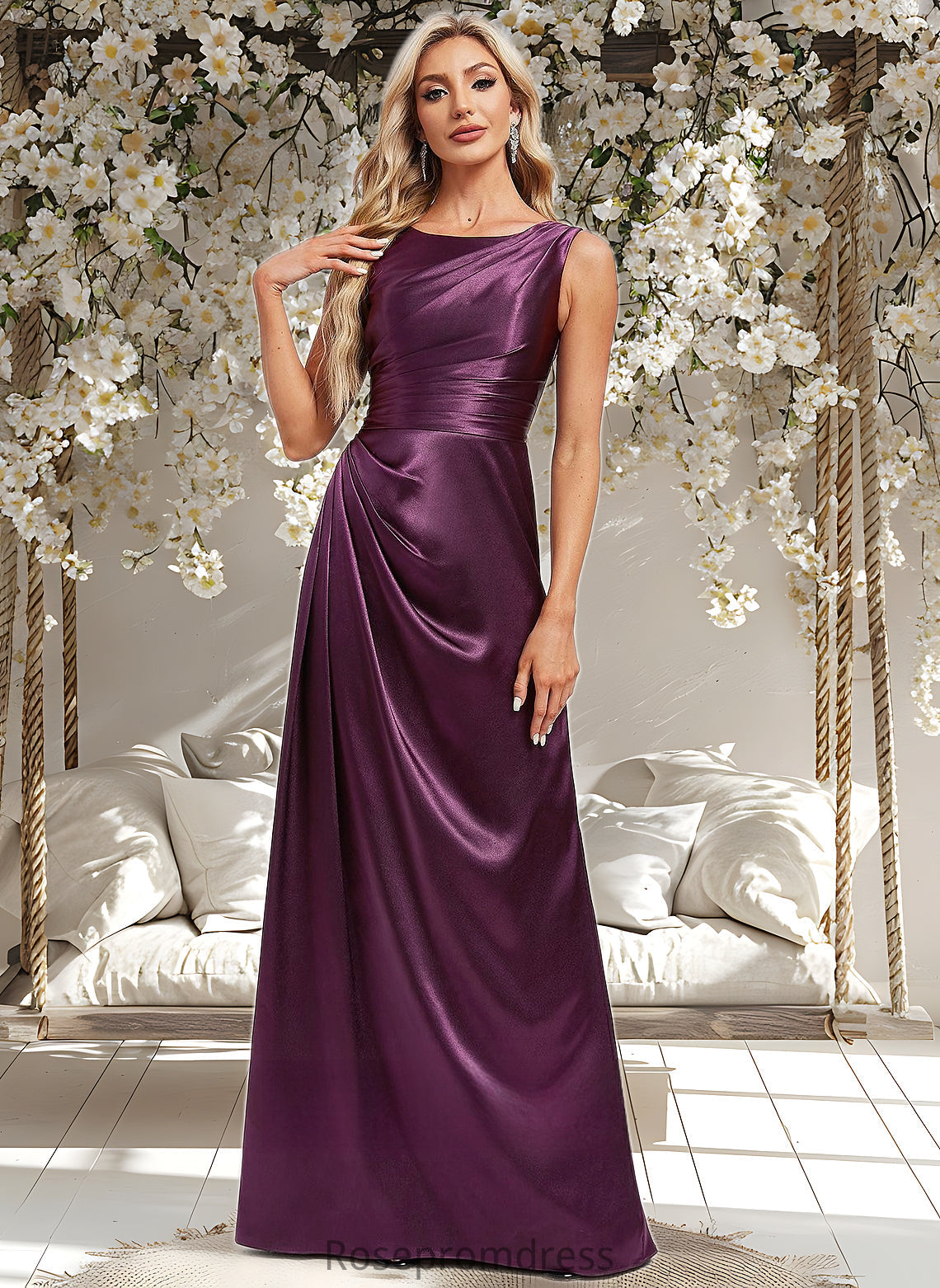 Belinda A-line Scoop Floor-Length Stretch Satin Bridesmaid Dress DSP0025829