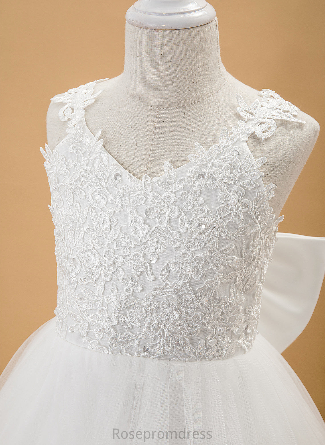 V-neck Beading/Bow(s) Sleeveless Dress - Flower Ball-Gown/Princess With Tulle/Lace Isabelle Girl Flower Girl Dresses Floor-length