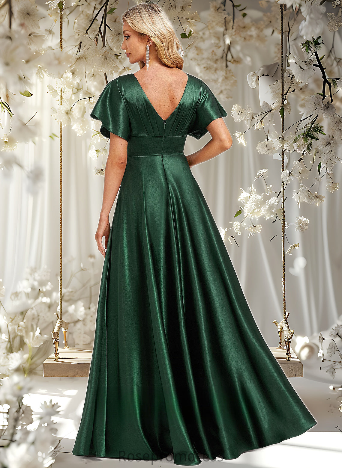 Haley A-line V-Neck Floor-Length Stretch Satin Bridesmaid Dress DSP0025782