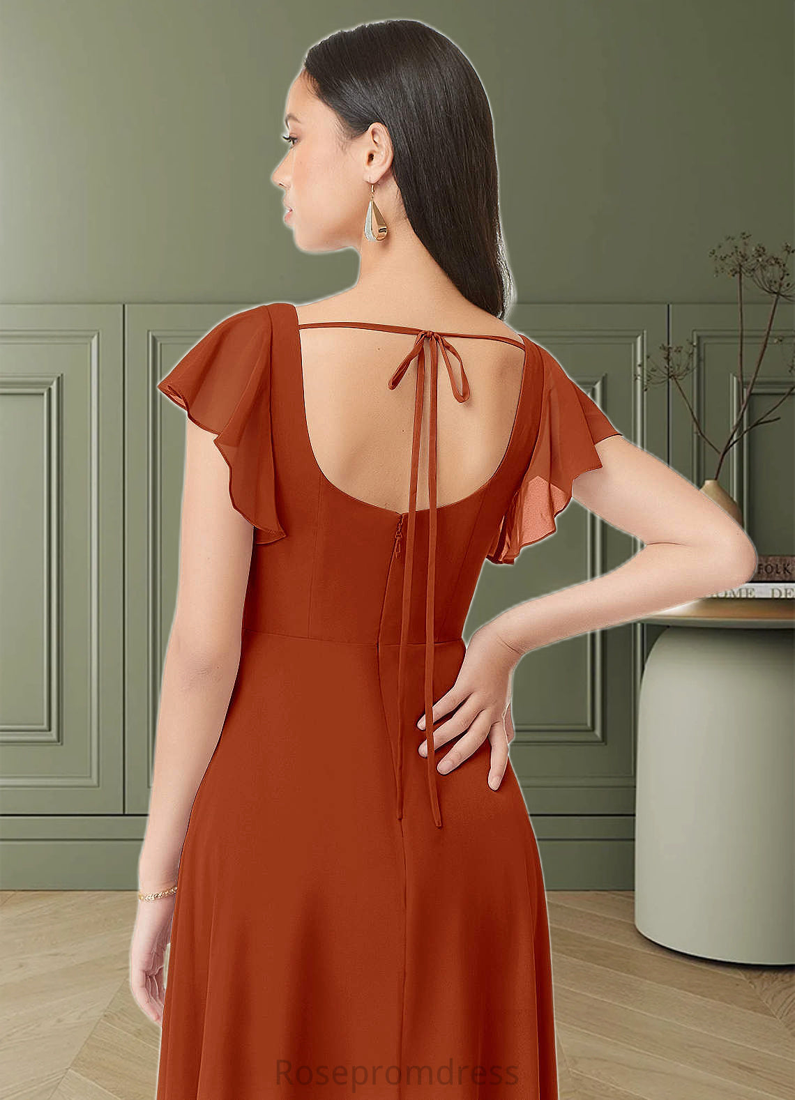 Moira A-Line Ruched Chiffon Floor-Length Dress SRSP0019599