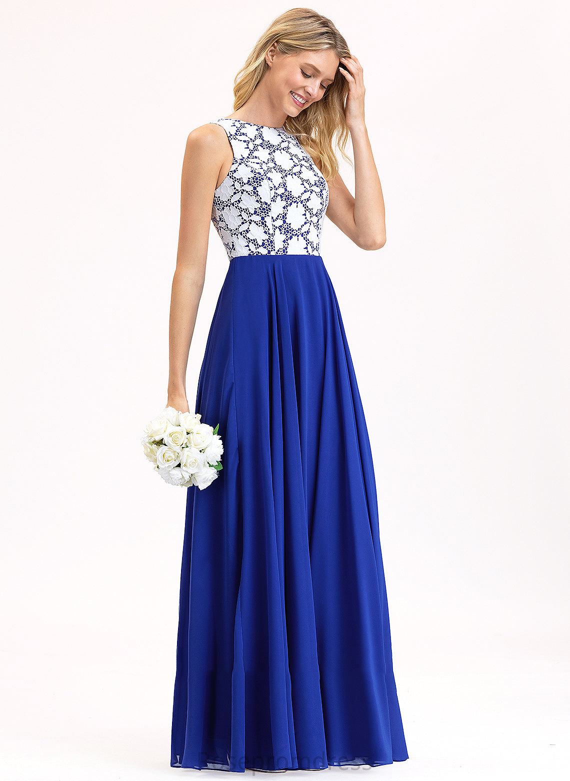 ScoopNeck Lace Silhouette Length Neckline Fabric Straps A-Line Floor-Length Cornelia Bridesmaid Dresses