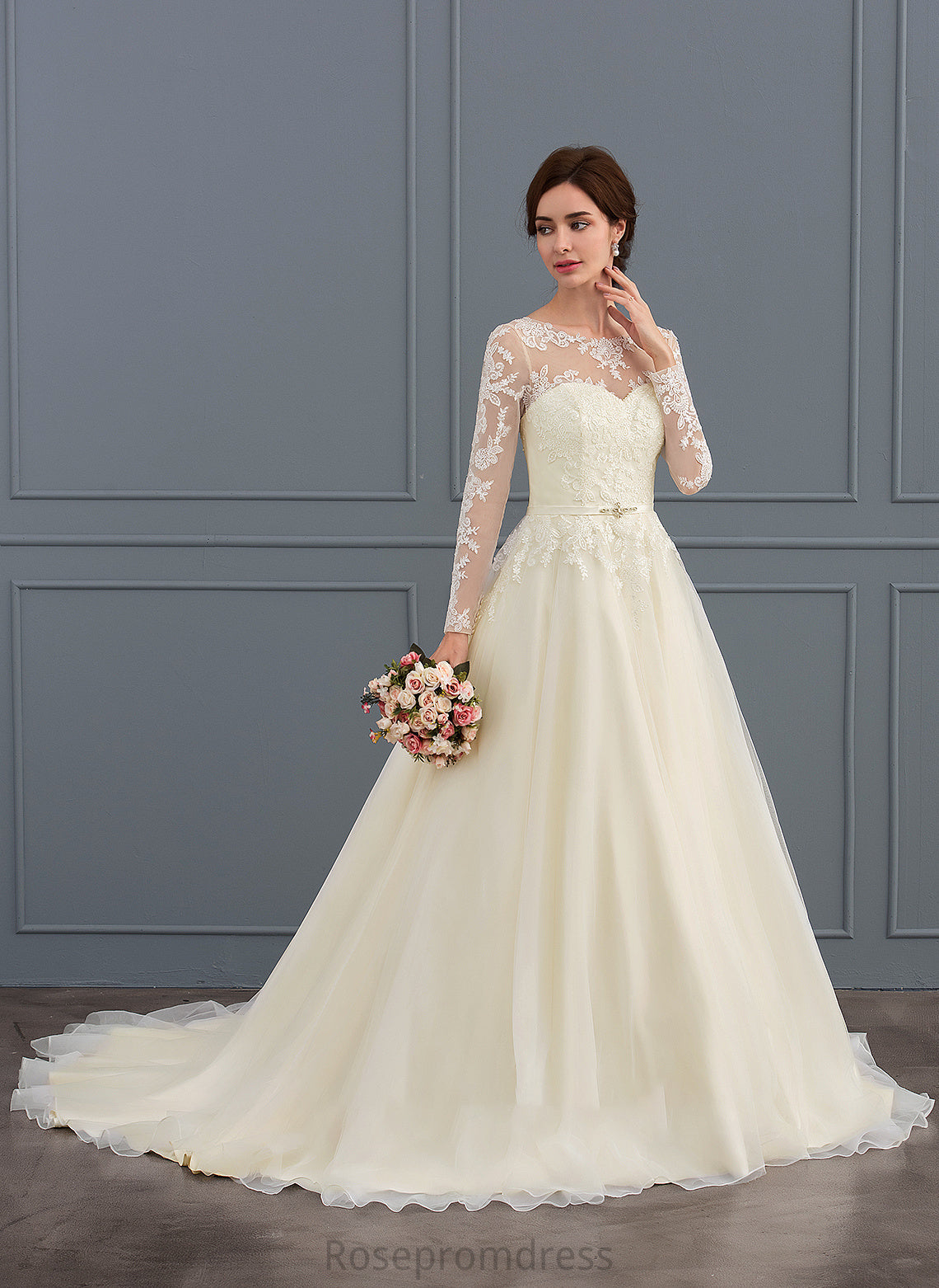 Lace Wedding Dresses Abby Court Ball-Gown/Princess Tulle Train Dress Wedding With Sequins Beading Illusion
