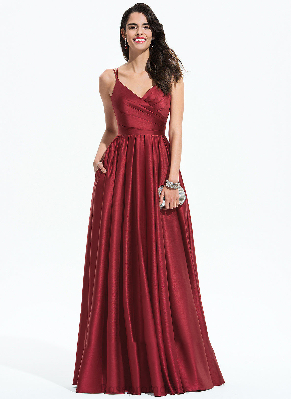 V-neck Neckline Silhouette Ruffle Pockets Embellishment Length A-Line Fabric Floor-Length Mignon Halter Bridesmaid Dresses