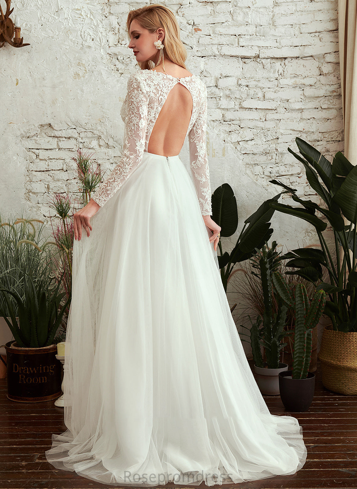 Sequins With Train Dress Beading Wedding Dresses A-Line Wedding Natalee Sweep V-neck