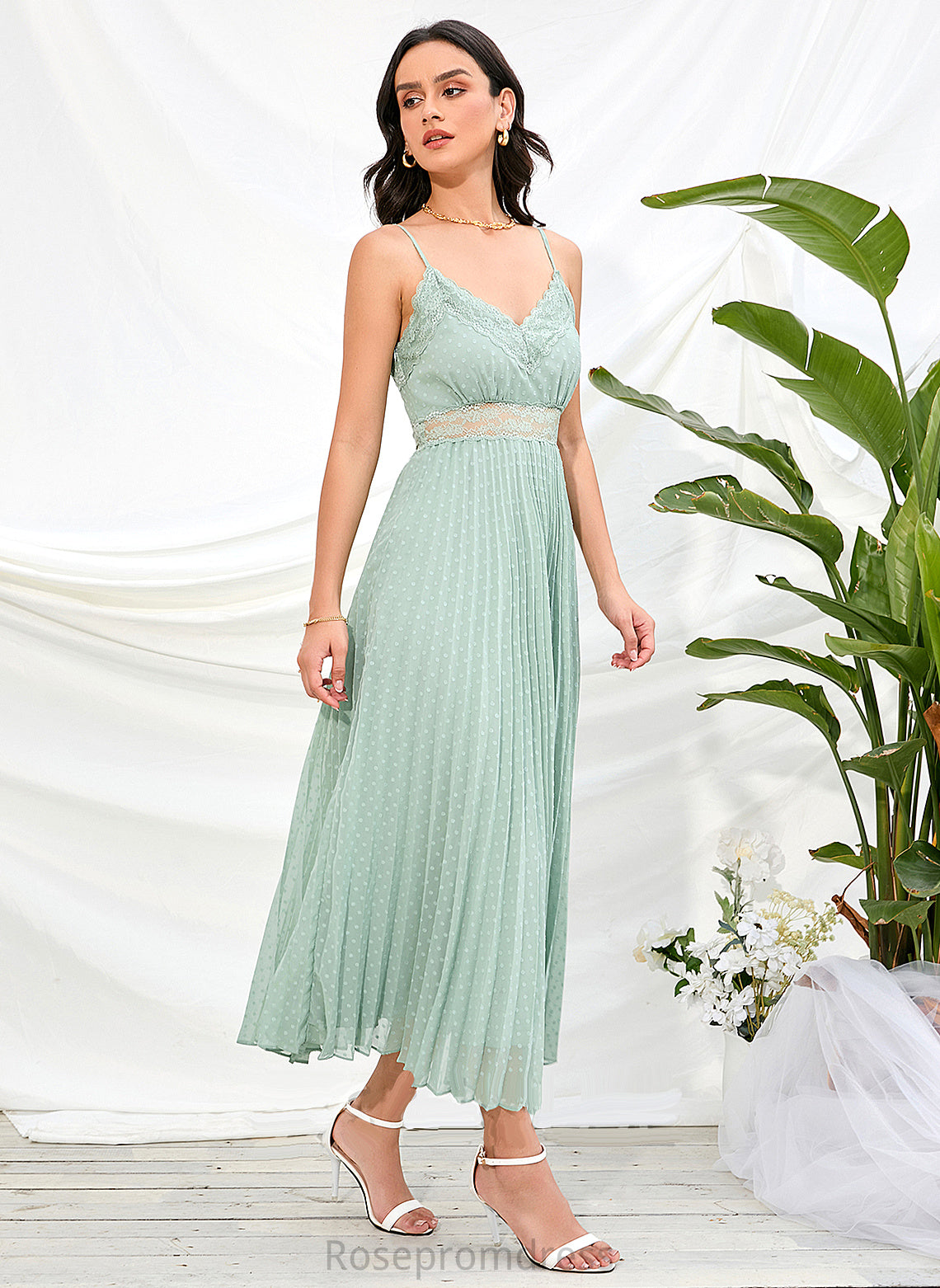 Neckline A-Line V-neck Fabric Silhouette Ankle-Length Straps Length Abbey Spaghetti Staps Natural Waist Floor Length Bridesmaid Dresses