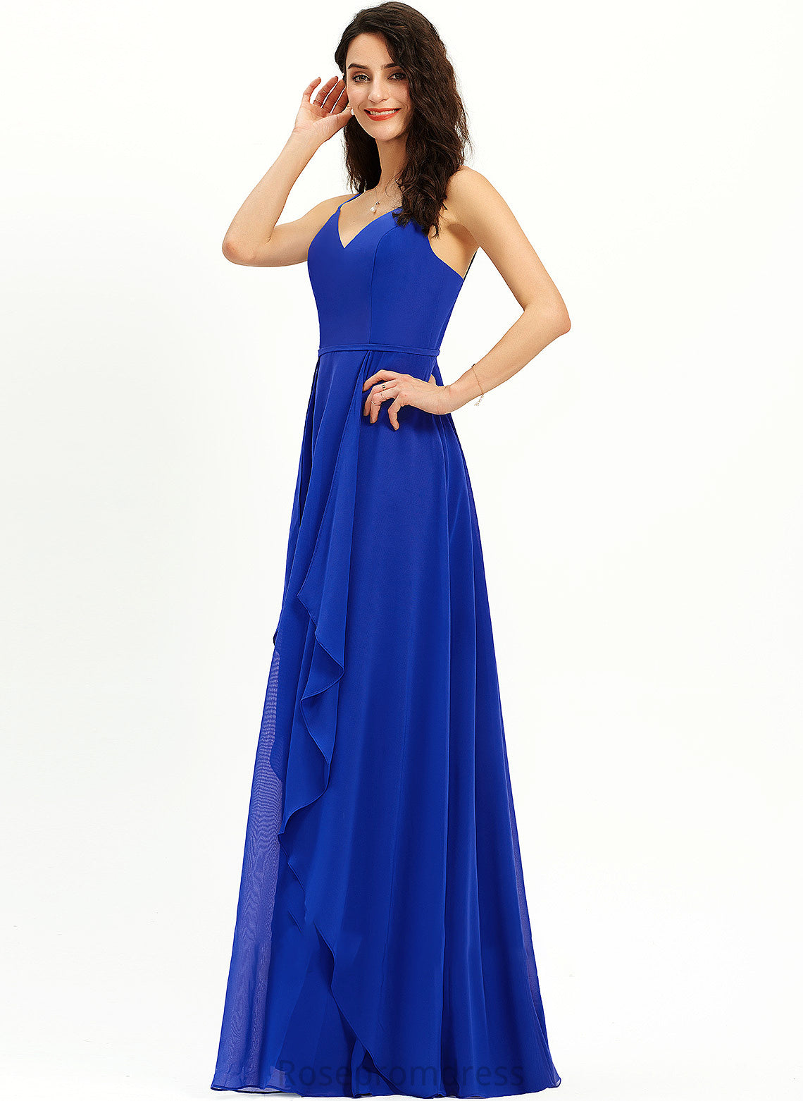 Length Ruffle Floor-Length V-neck Neckline Embellishment A-Line Silhouette Fabric Felicity Sleeveless A-Line/Princess Bridesmaid Dresses