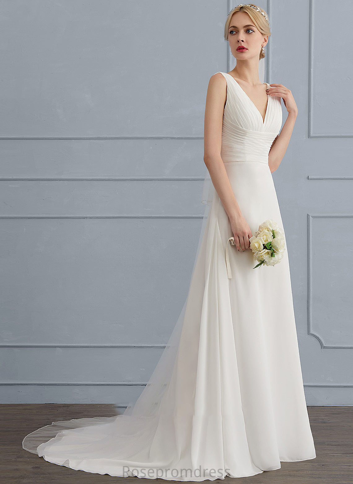 Nylah Wedding A-Line Wedding Dresses Dress Ruffle With Chiffon Sweep Train V-neck