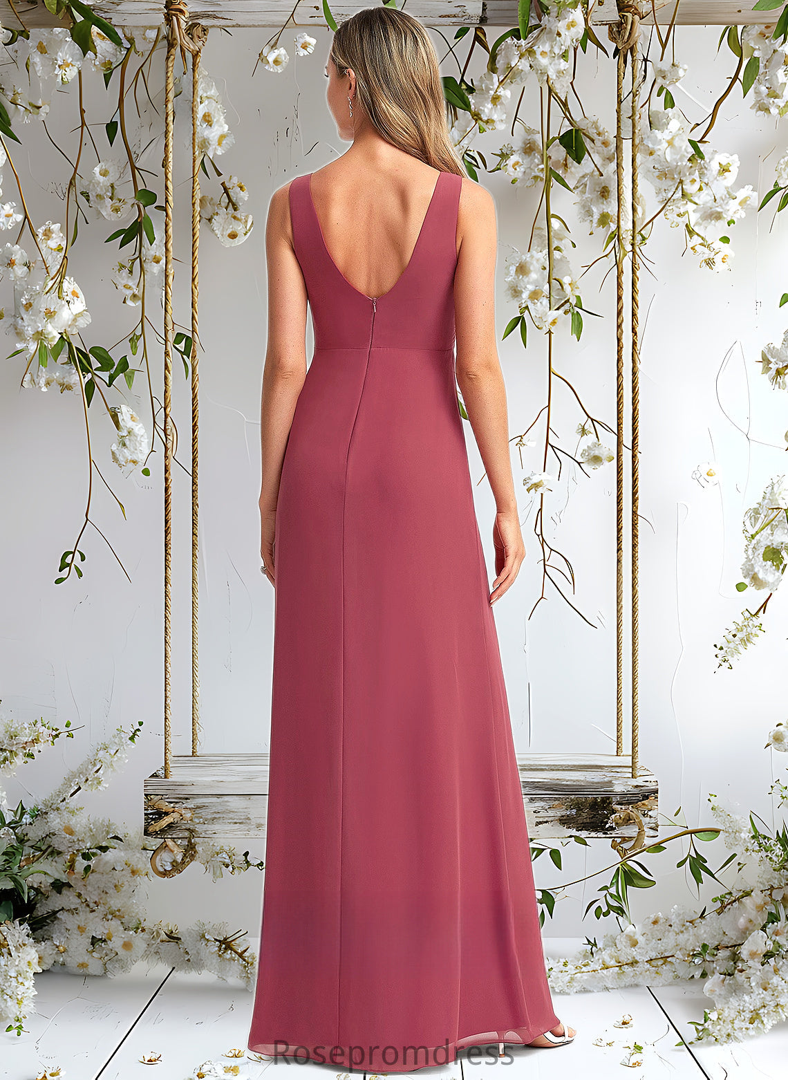 Sally A-line V-Neck Floor-Length Chiffon Bridesmaid Dress DSP0025753