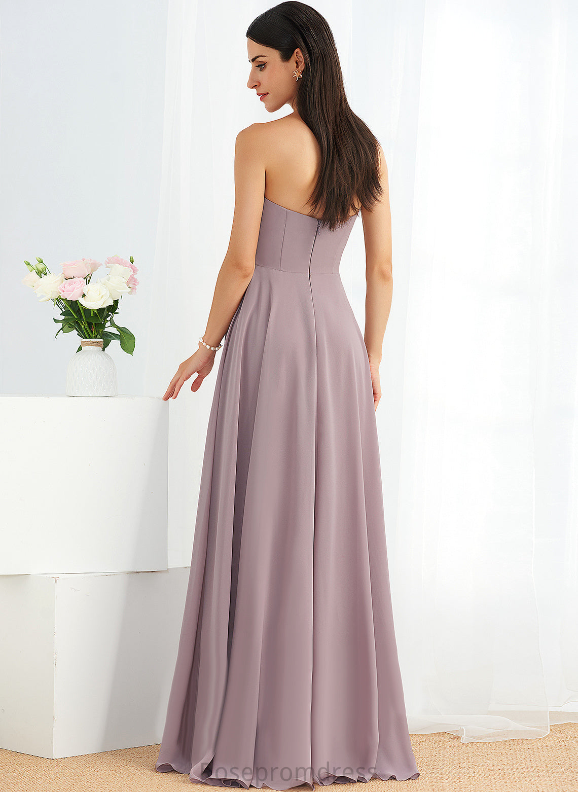 Strapless Sleeveless Length Silhouette BackStyle Floor-Length Fabric Straps&Sleeves A-line Joslyn A-Line/Princess Knee Length Bridesmaid Dresses
