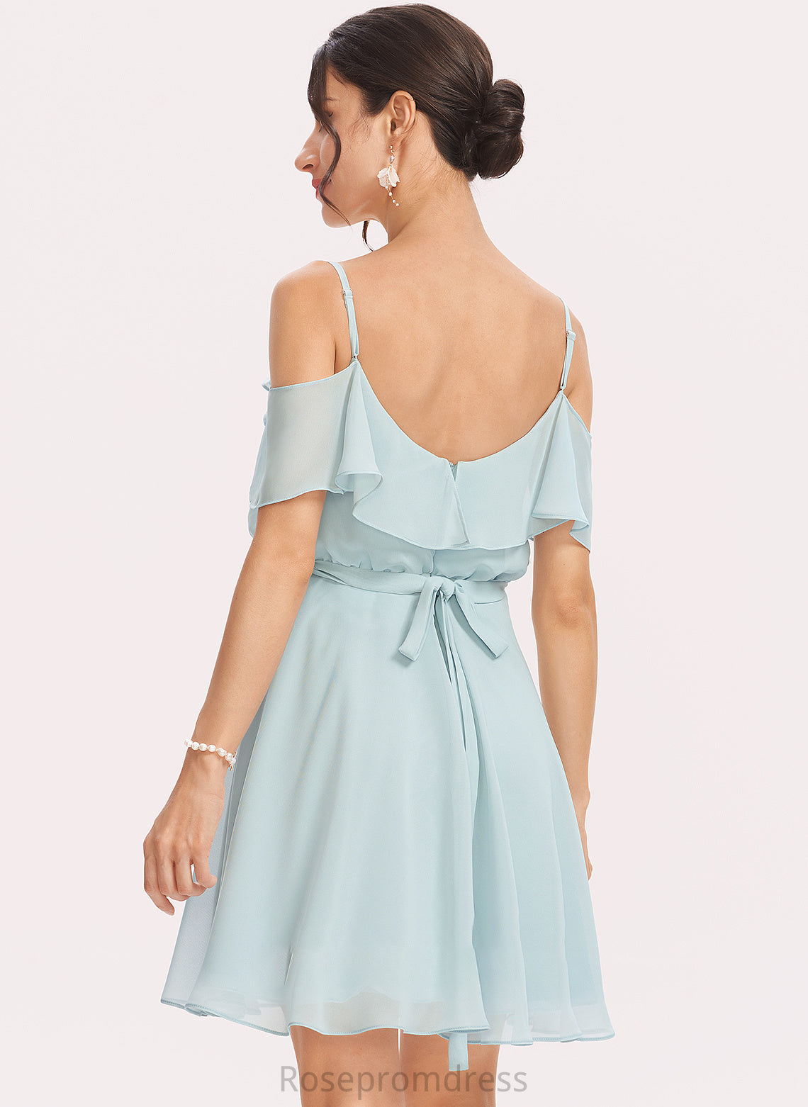 Neckline Length Fabric V-neck Silhouette Embellishment Short/Mini CascadingRuffles A-Line Cecilia A-Line/Princess Sleeveless Bridesmaid Dresses