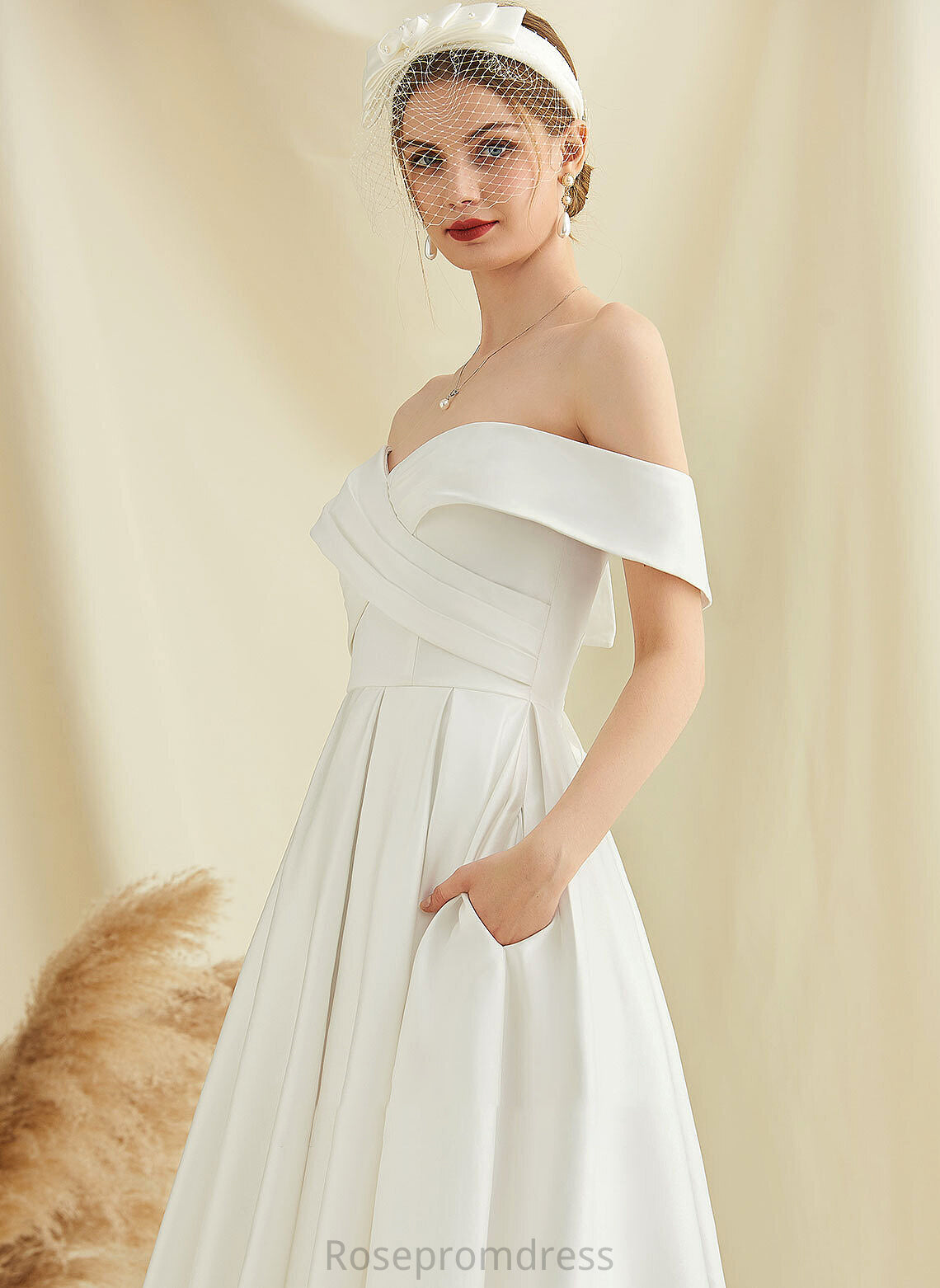 Satin Pockets A-Line Dress Tea-Length Juliana With Wedding Wedding Dresses