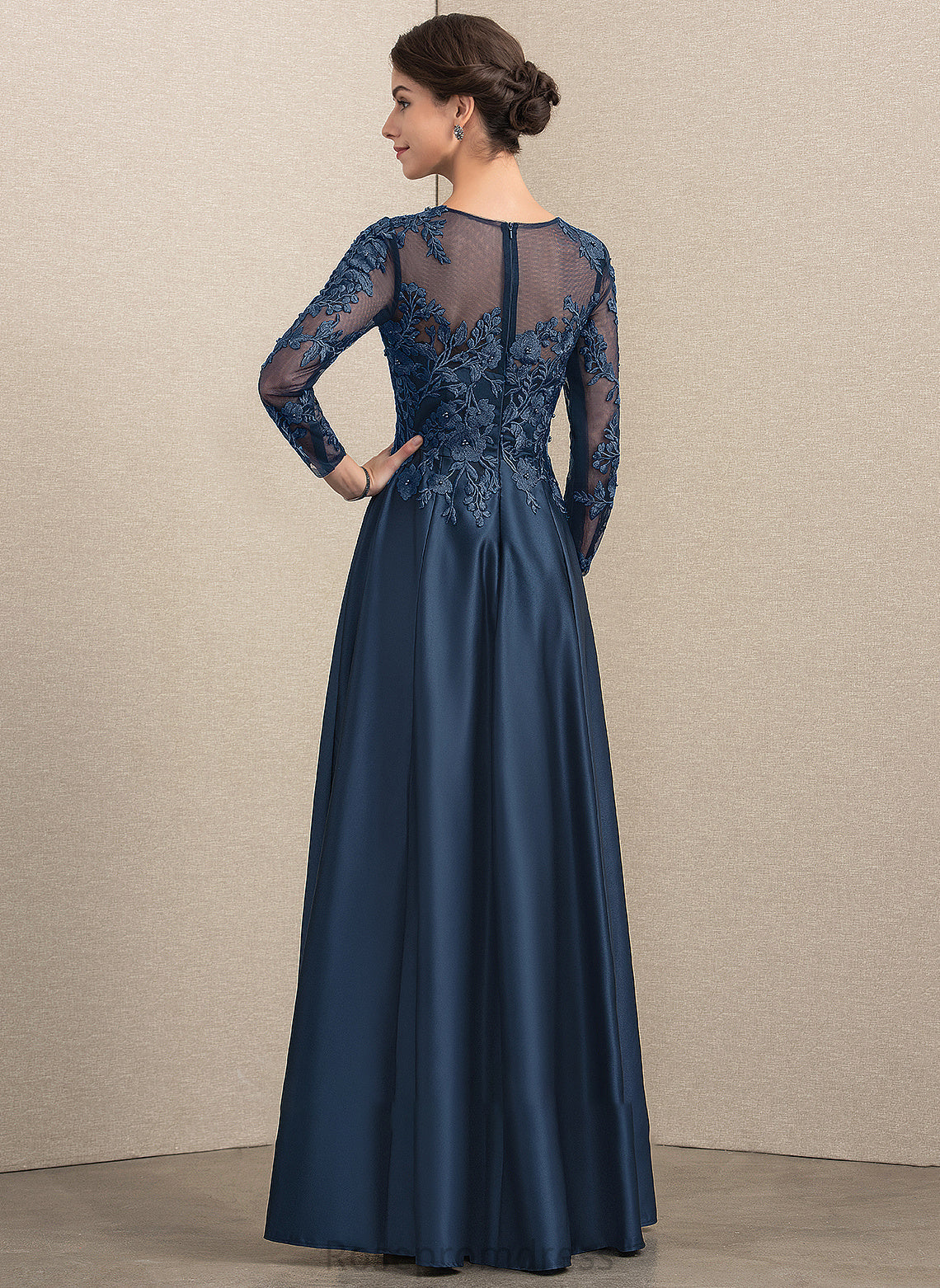 Beading Satin Bride Dress Scoop Mother of the Bride Dresses the With A-Line of Floor-Length Zoie Lace Mother Neck