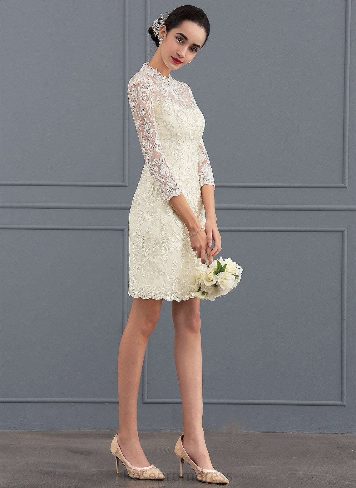 Neck Leia Wedding Dresses Sheath/Column Dress Lace High Knee-Length Wedding