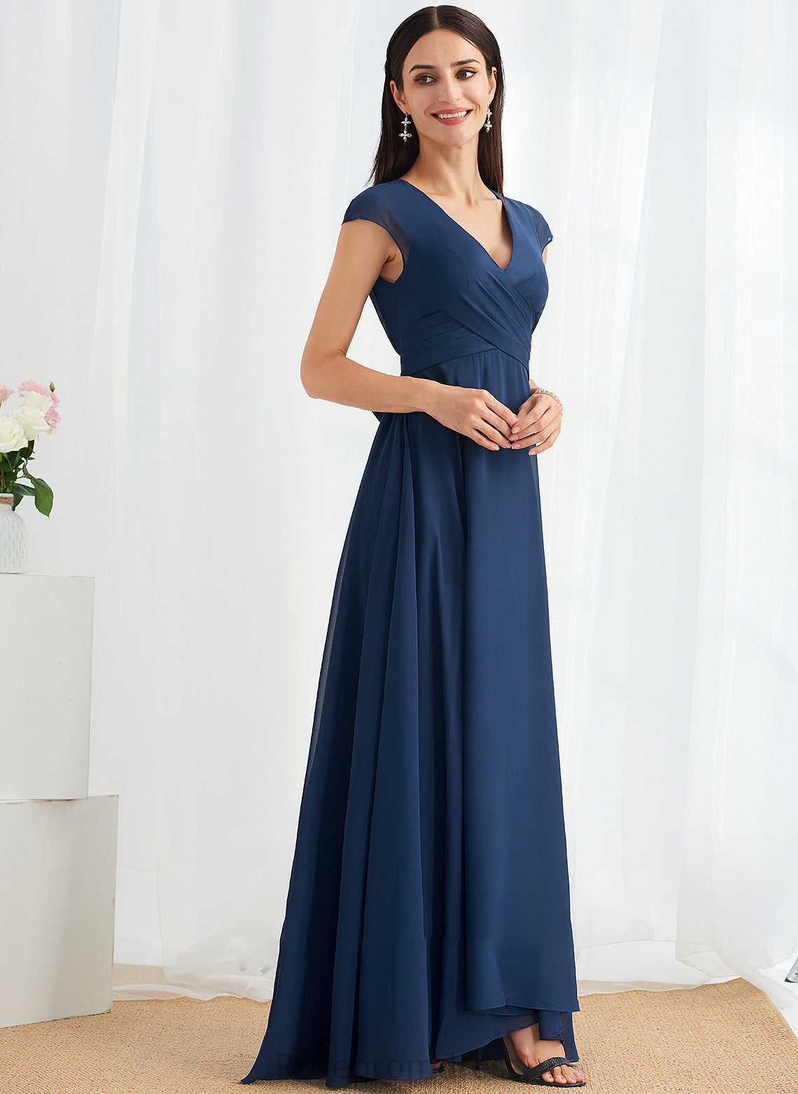 Length Neckline V-neck Floor-Length Embellishment Fabric A-Line Silhouette Ruffle Annie High Low A-Line/Princess Bridesmaid Dresses