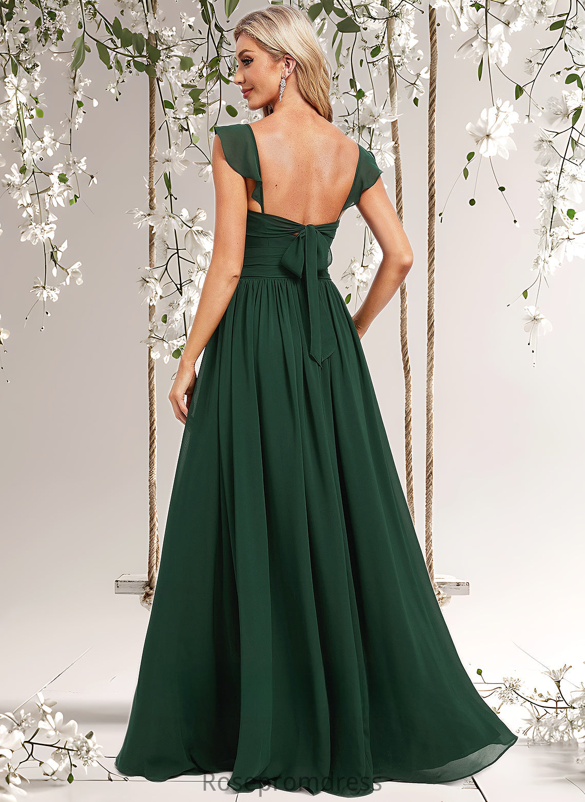 Coral A-line V-Neck Floor-Length Chiffon Bridesmaid Dress With Ruffle DSP0025811