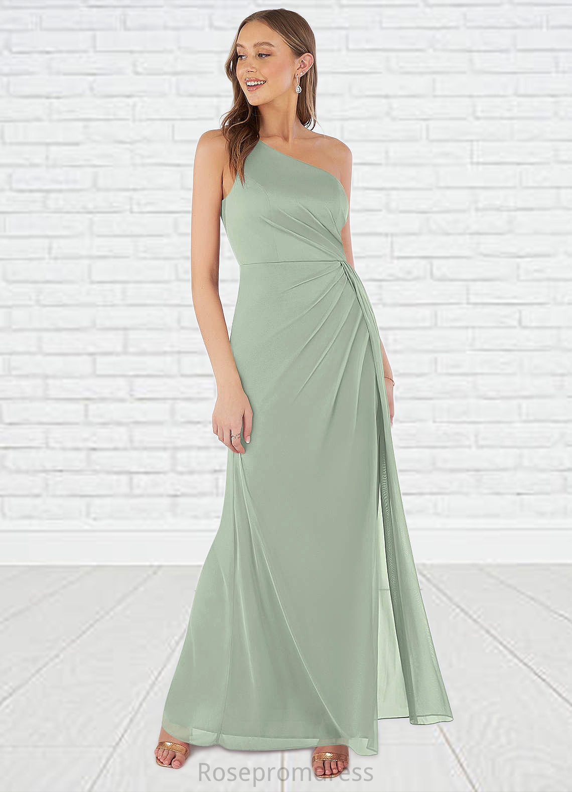 Sherry Sheath One Shoulder Mesh Floor-Length Dress SRSP0019635
