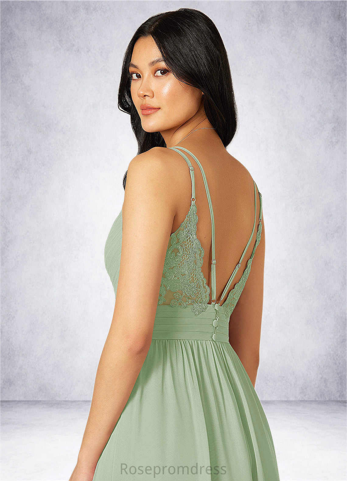Penelope A-Line Lace Chiffon Floor-Length Dress SRSP0019782