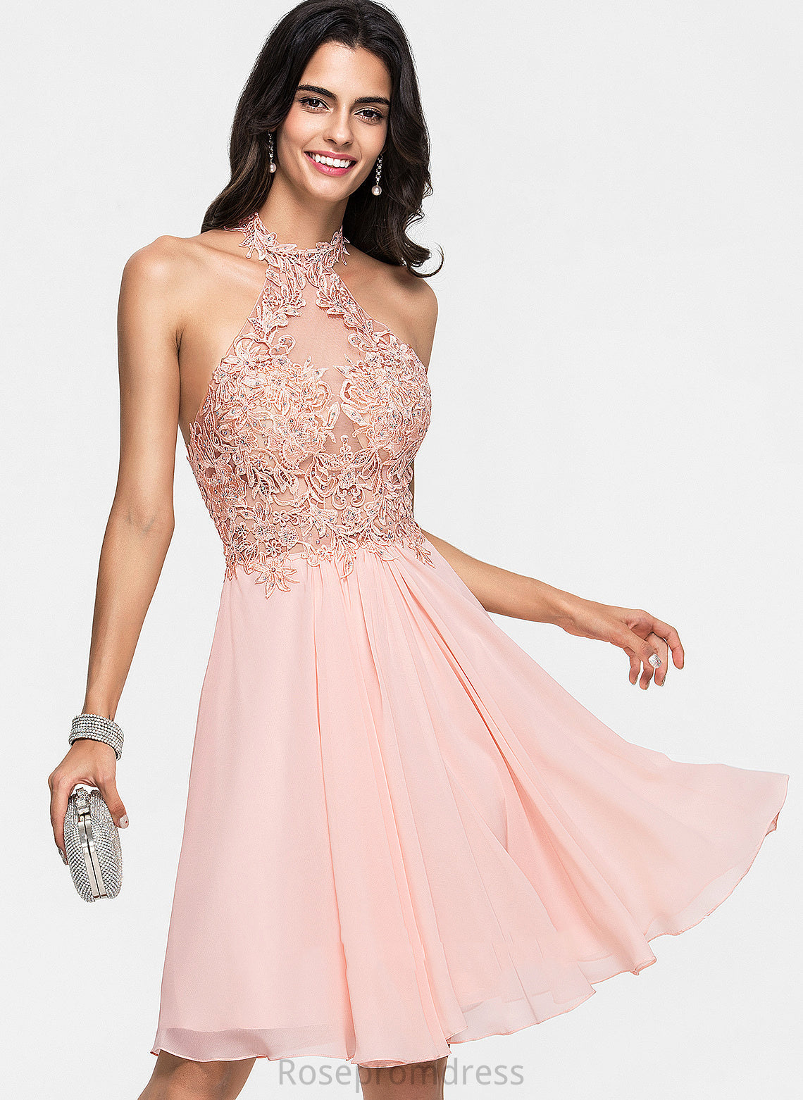 Lace Beading With Janae Dress Chiffon Knee-Length A-Line Homecoming Dresses Homecoming Halter