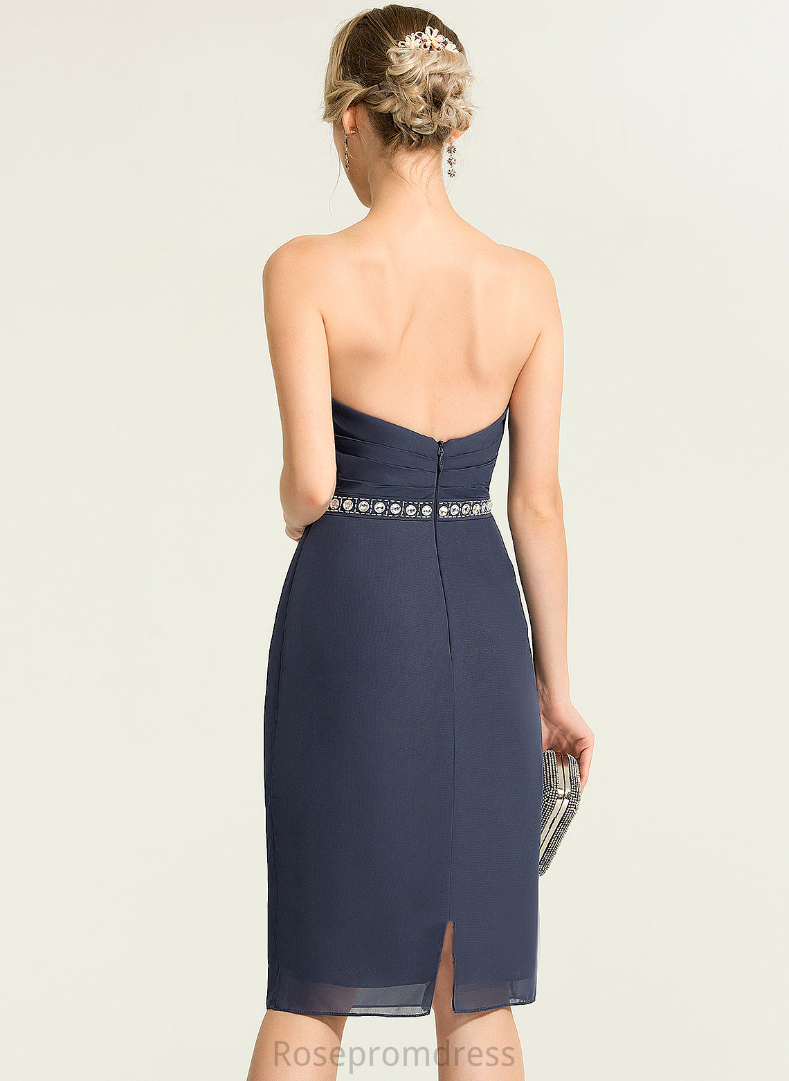 Cocktail Ruffle Camille With Chiffon Sweetheart Knee-Length Dress Sheath/Column Cocktail Dresses Beading