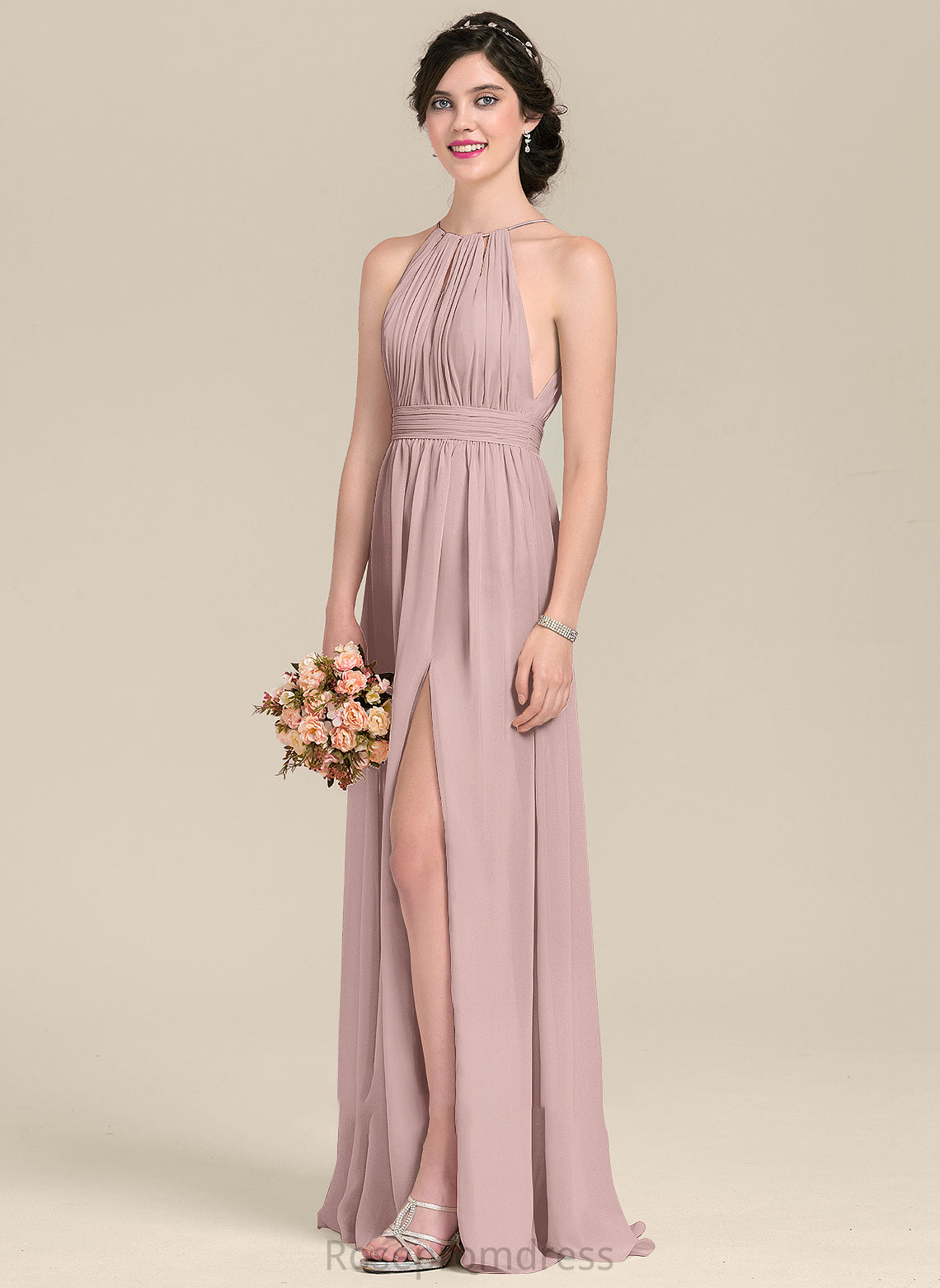 Neckline Length A-Line SplitFront Floor-Length Embellishment Fabric Ruffle Silhouette Bow(s) ScoopNeck Glenda Bridesmaid Dresses