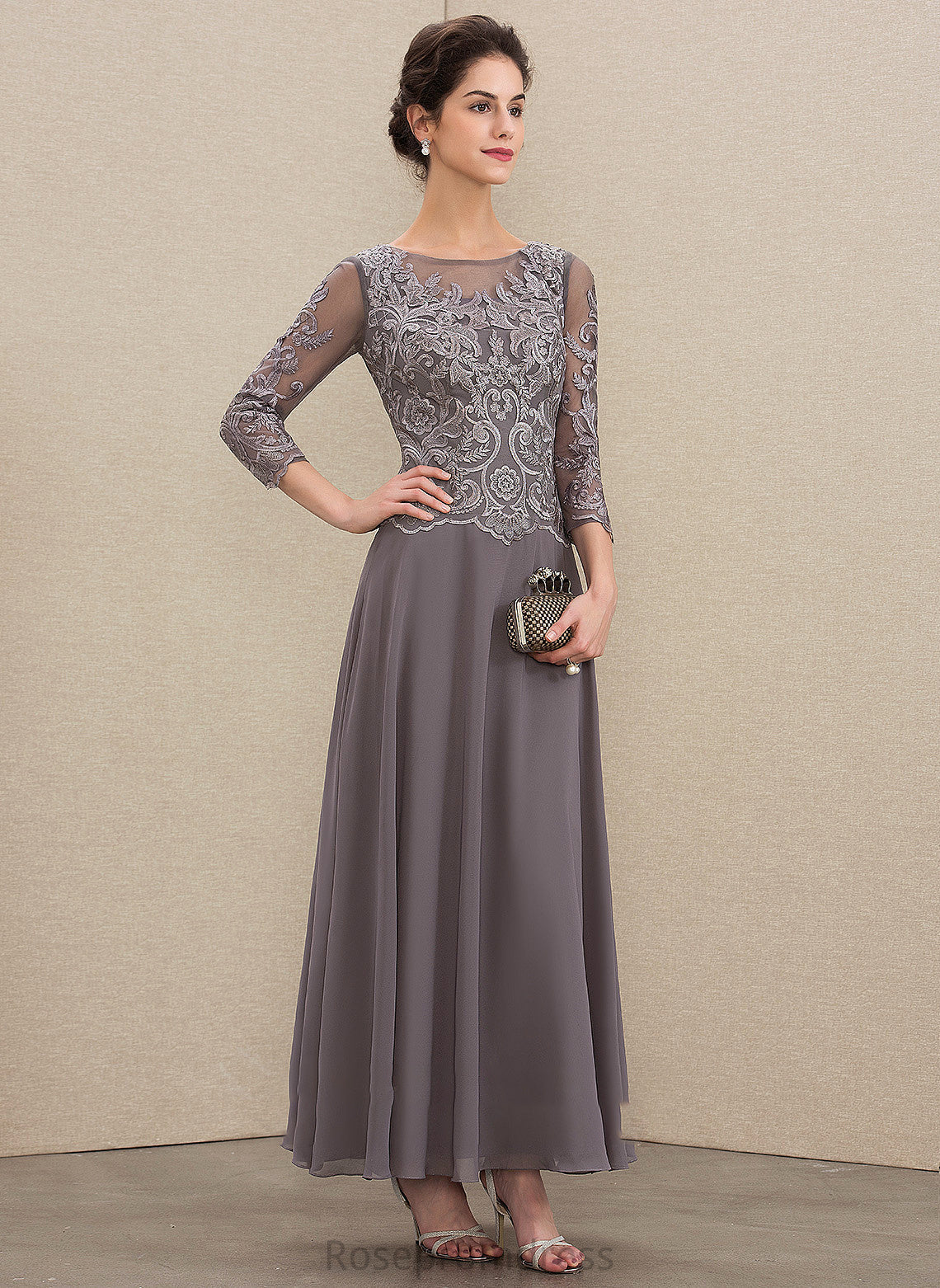 Dress the Chiffon Rylee A-Line Mother of the Bride Dresses of Lace Ankle-Length Mother Scoop Neck Bride