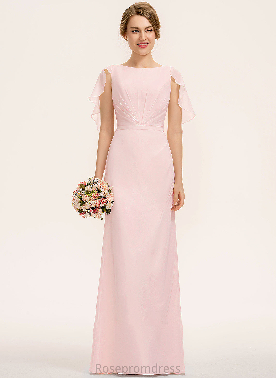 A-Line Embellishment Fabric Silhouette ScoopNeck Length Floor-Length Neckline CascadingRuffles Christina Natural Waist A-Line/Princess Bridesmaid Dresses