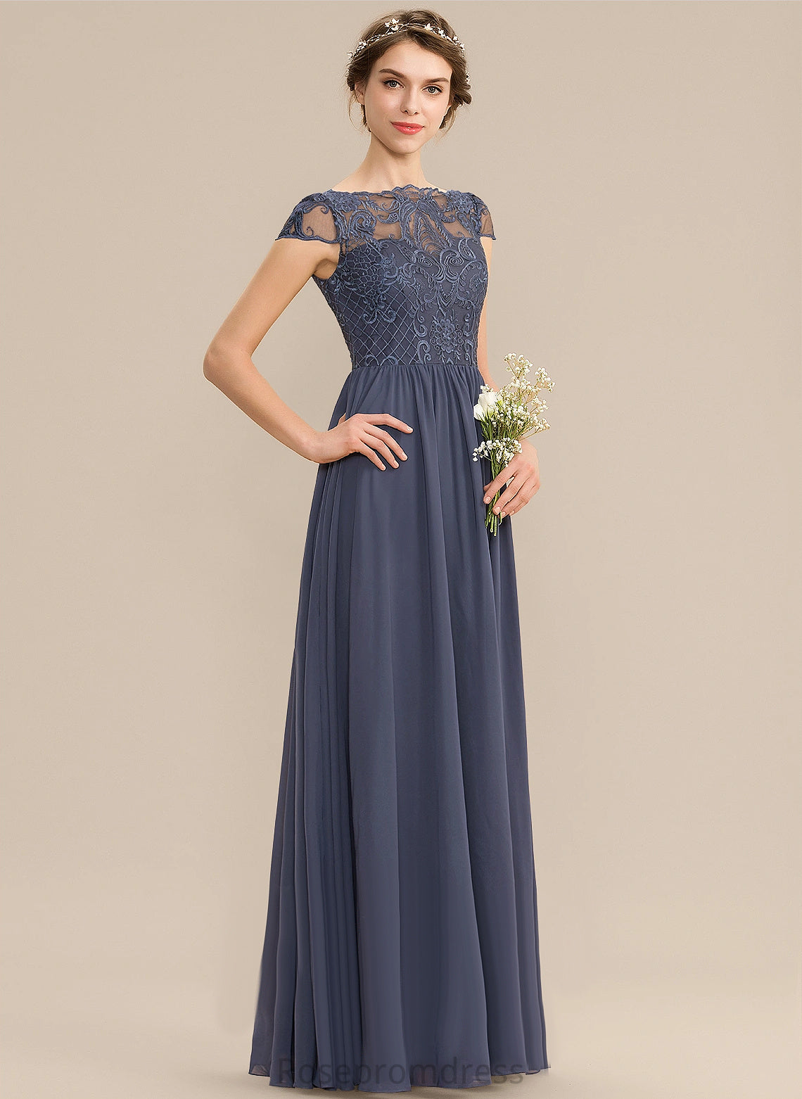 Length Fabric Neckline Silhouette A-line Lace Scoop Straps&Sleeves Floor-Length Allie Natural Waist Short Sleeves Bridesmaid Dresses