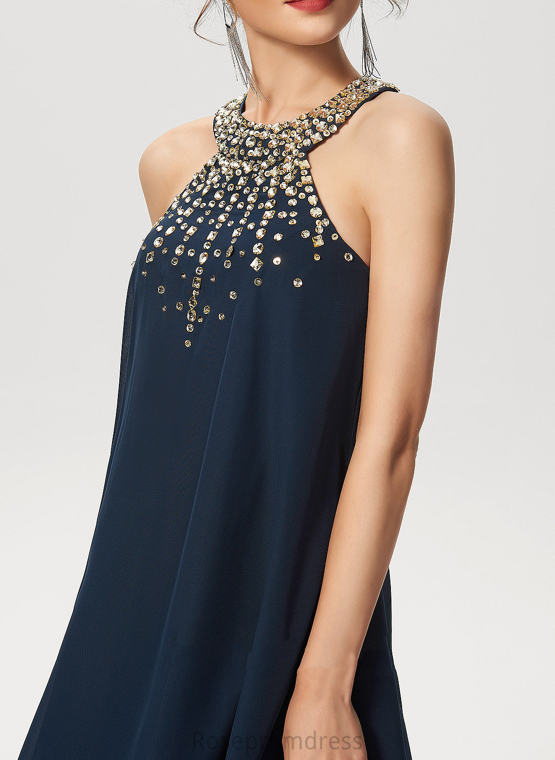 Chiffon Cocktail Neck Dress A-Line Asymmetrical Cocktail Dresses Scoop Taniya With Beading