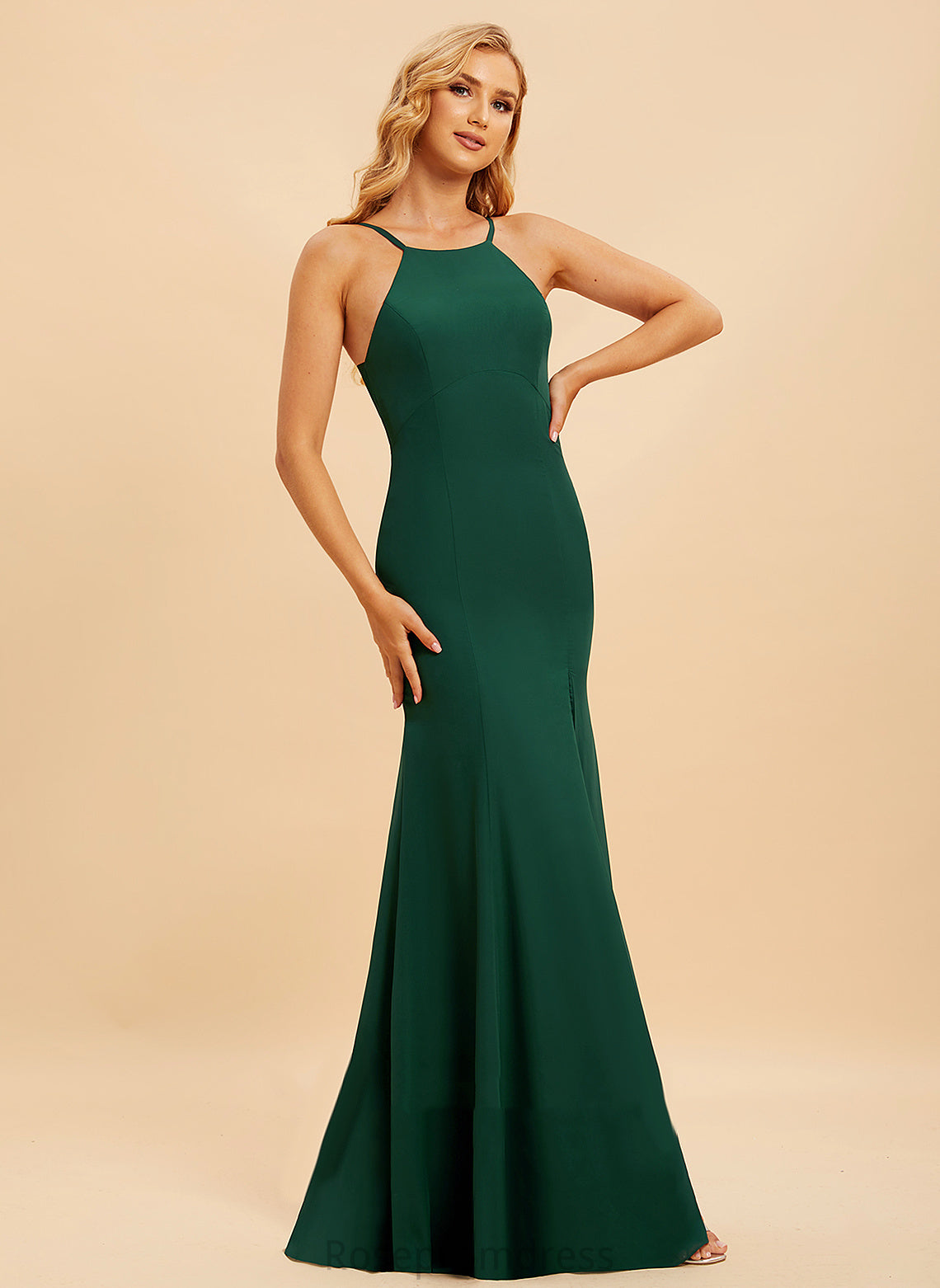 Silhouette Trumpet/Mermaid Length Fabric Embellishment Neckline HighNeck Floor-Length SplitFront Kelsey Bridesmaid Dresses