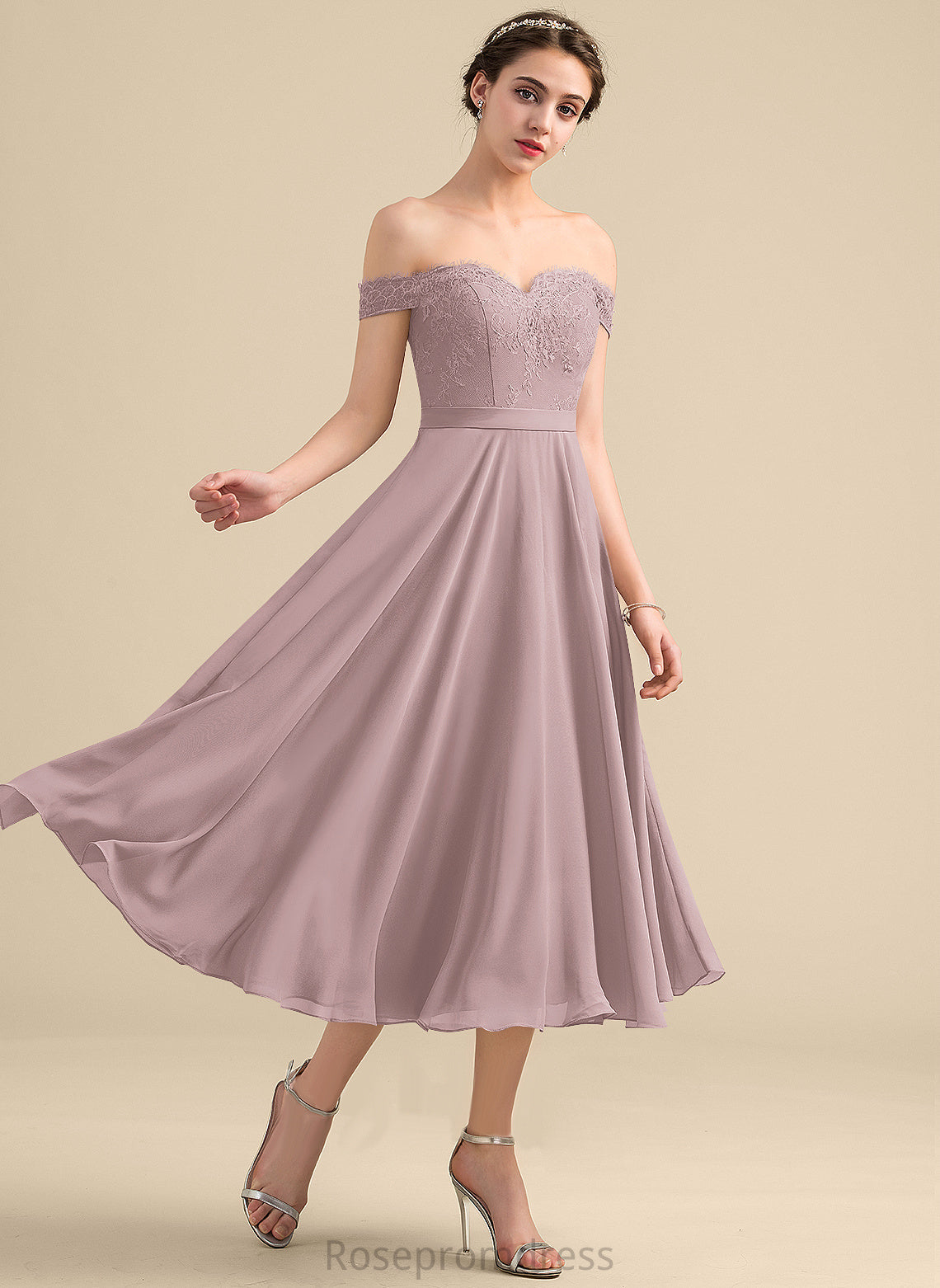 Beading Off-the-Shoulder With Homecoming Lace Chiffon A-Line Homecoming Dresses Kaylen Tea-Length Dress