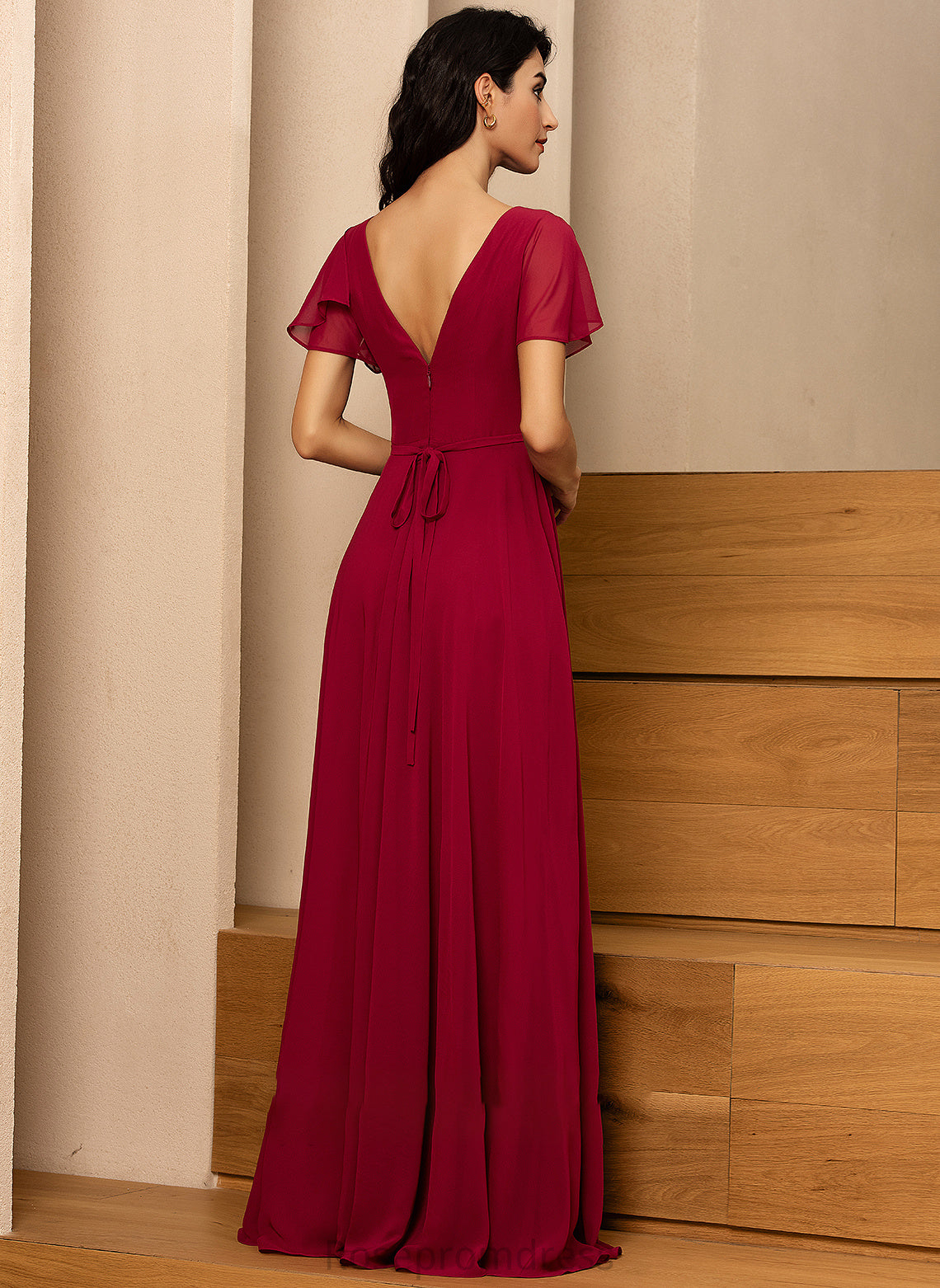 V-neck Length Neckline Fabric Straps A-Line Silhouette Floor-Length Eileen Spaghetti Staps Sleeveless A-Line/Princess Bridesmaid Dresses
