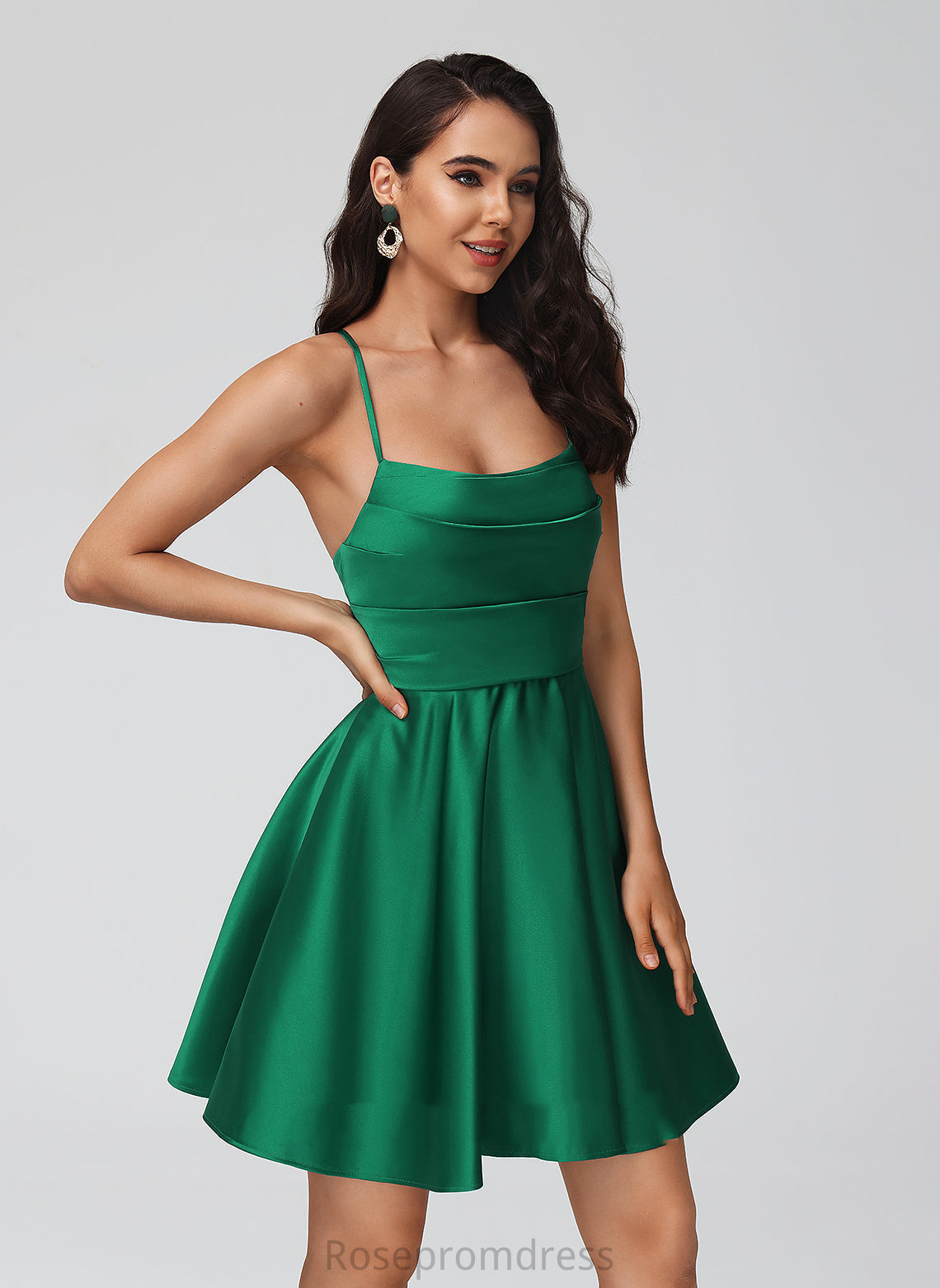 Satin Homecoming Dresses Pleated Dress Short/Mini With A-Line Haley Homecoming Cowl Neck