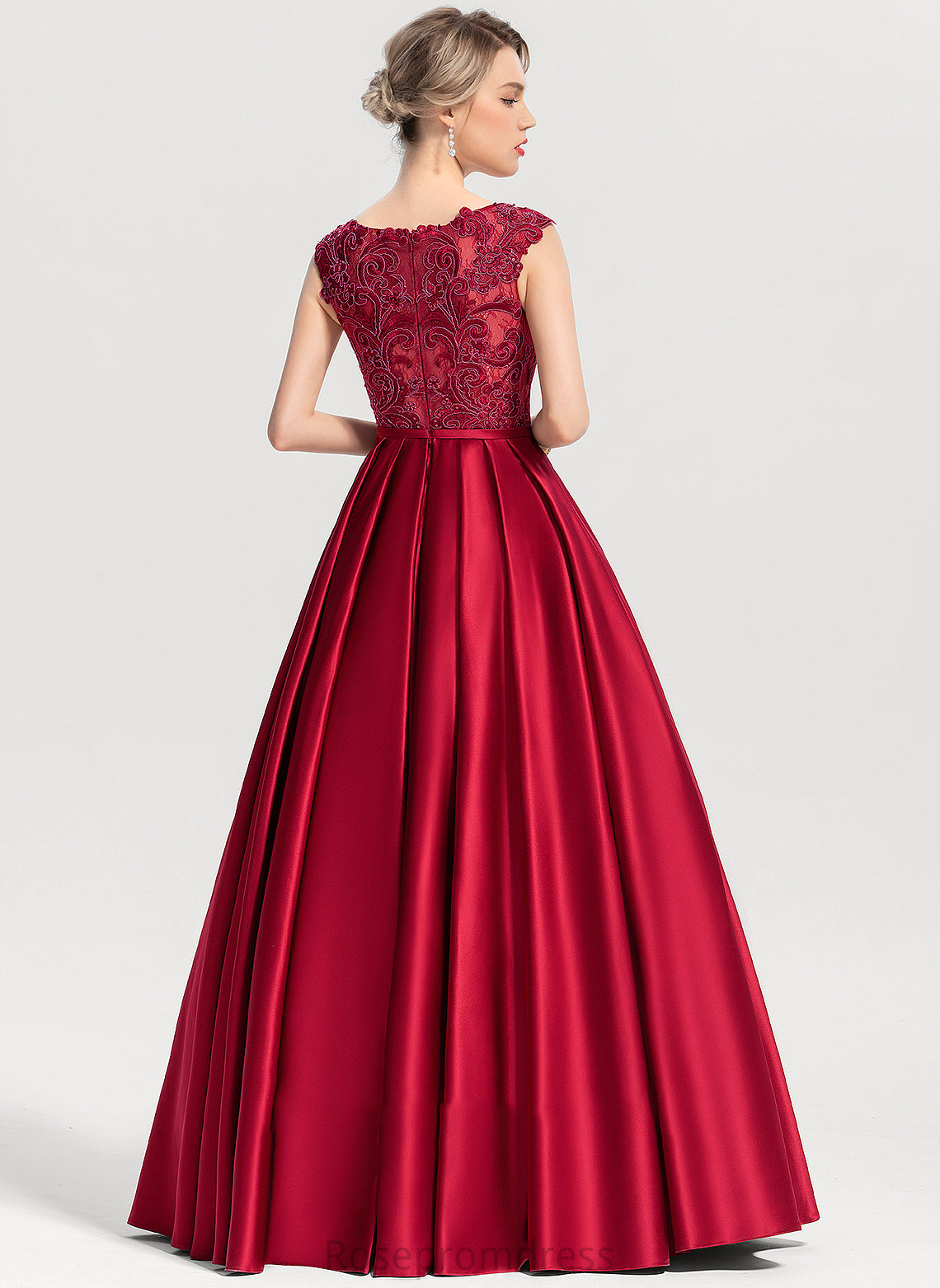 Prom Dresses Sequins Neck Scoop Ball-Gown/Princess Selah With Floor-Length Satin