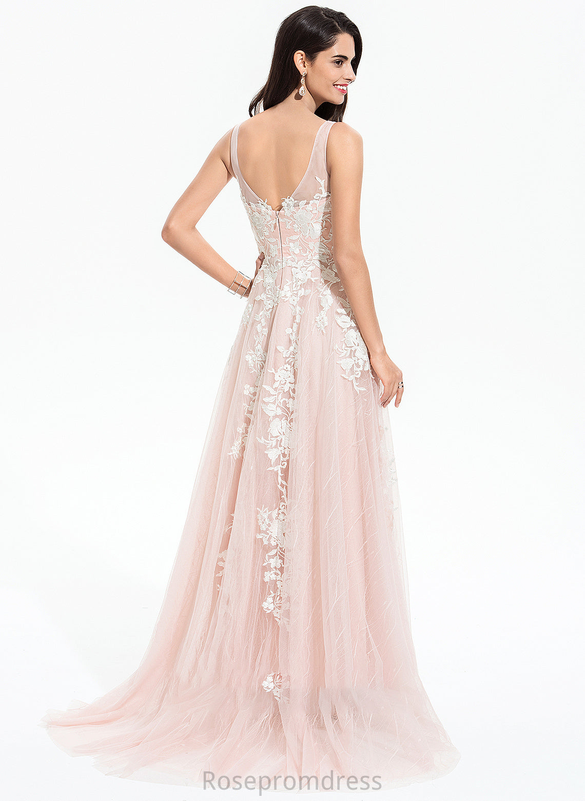 Ivy A-Line Wedding Dresses V-neck With Dress Train Sweep Wedding Tulle Lace