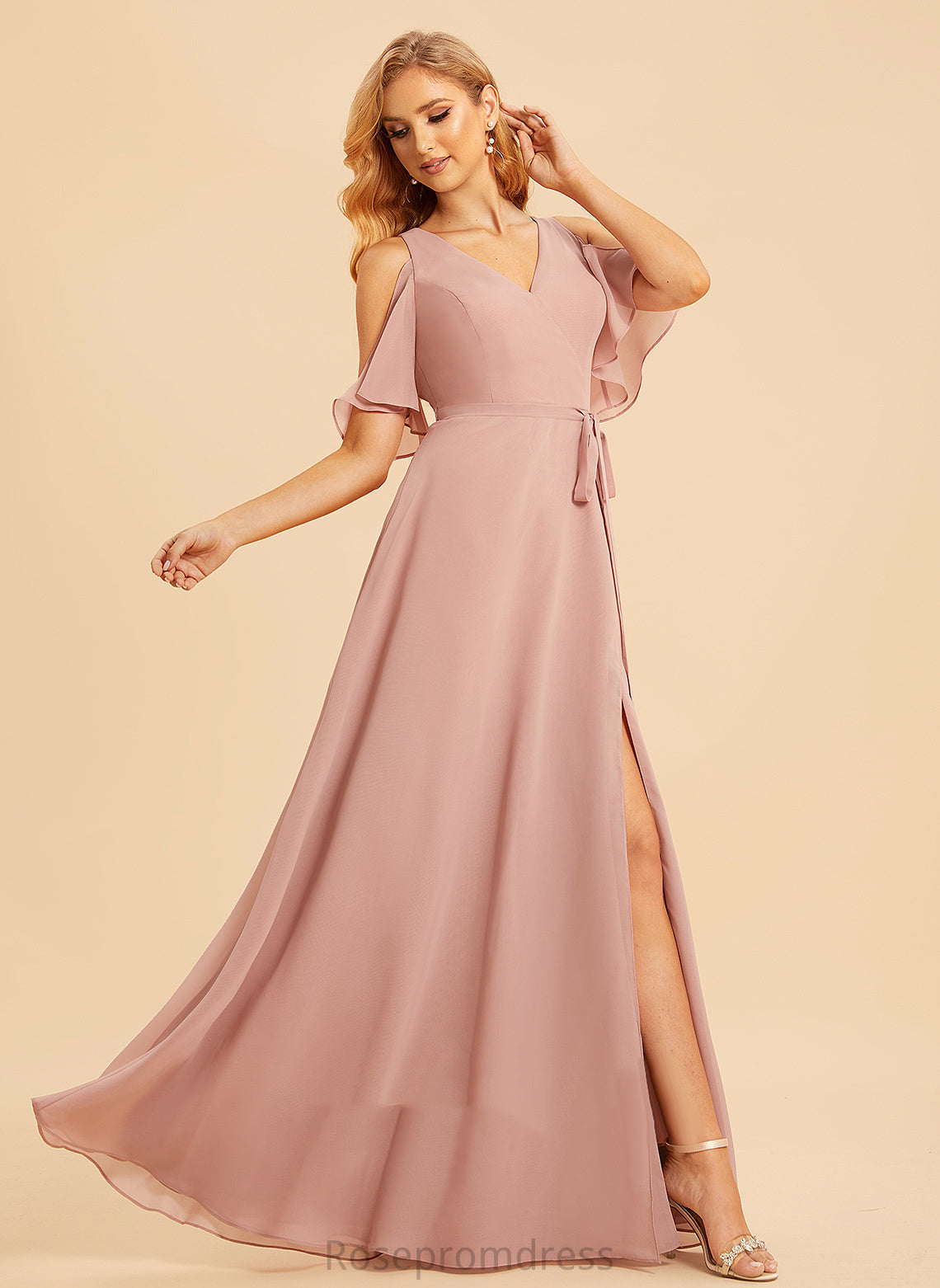 Fabric SplitFront V-neck Embellishment Length Silhouette A-Line Floor-Length Neckline Daphne Natural Waist Floor Length Bridesmaid Dresses