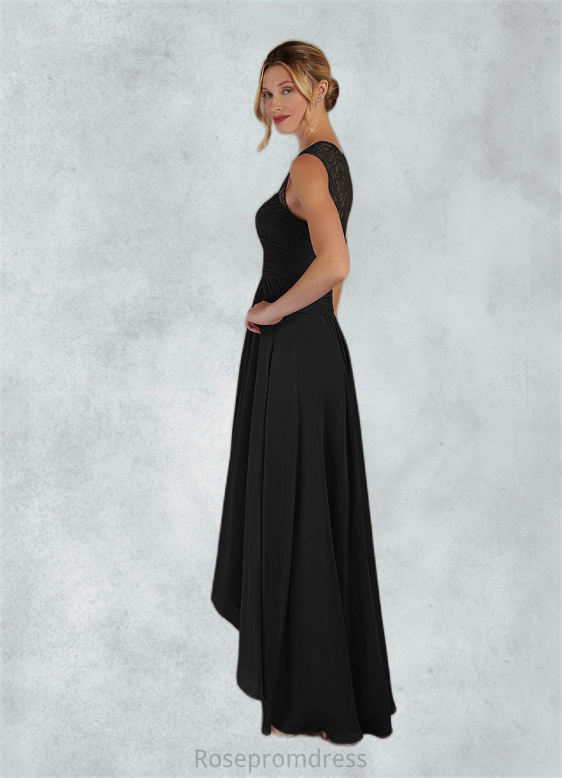 Adelaide A-Line Lace Chiffon Asymmetrical Dress SRSP0019845