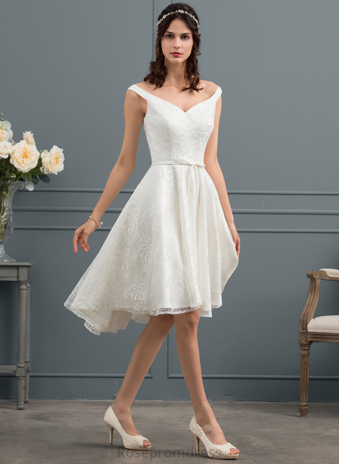 Asymmetrical A-Line Suzanne Lace Wedding Wedding Dresses Dress Bow(s) With
