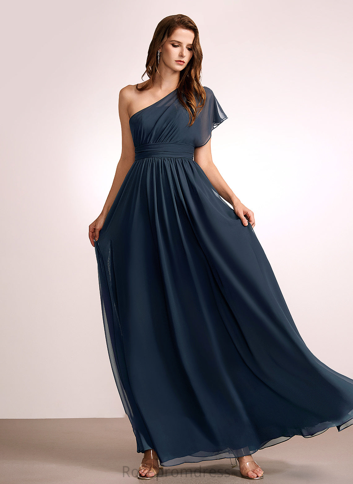 Length One-Shoulder Neckline Silhouette Ruffle Floor-Length Fabric Embellishment A-Line Una Floor Length Natural Waist Bridesmaid Dresses