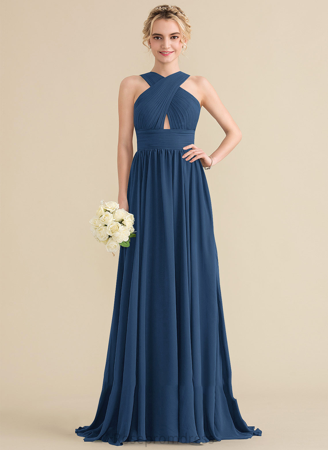 SweepTrain Embellishment Fabric A-Line Silhouette Neckline Length Ruffle V-neck Trudie Bridesmaid Dresses