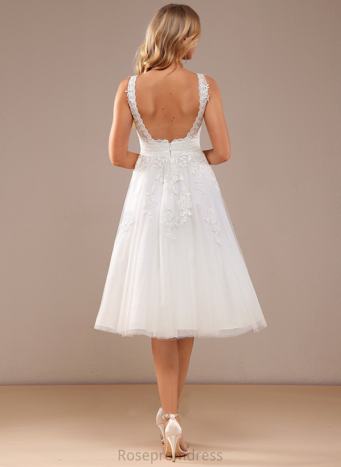 Addyson Tulle A-Line Dress Lace Lace V-neck With Knee-Length Wedding Dresses Wedding
