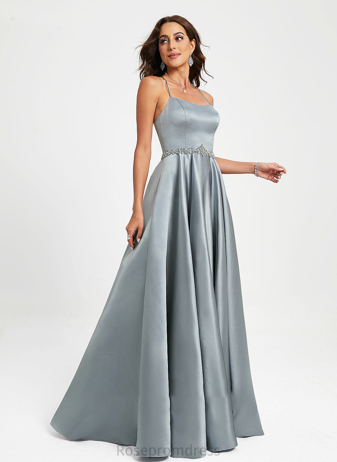 Prom Dresses Floor-Length Satin Neck Anabelle A-Line Scoop Beading With